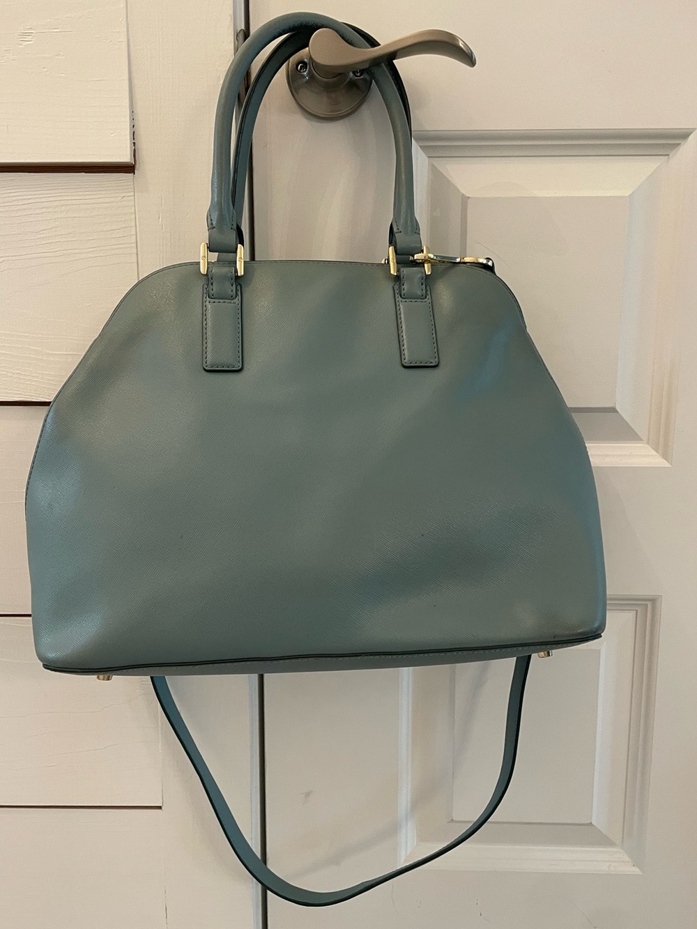 Tory Burch Robinson Dome Satchel Crossbody Blue With Dust Bag - Picture 4 of 7